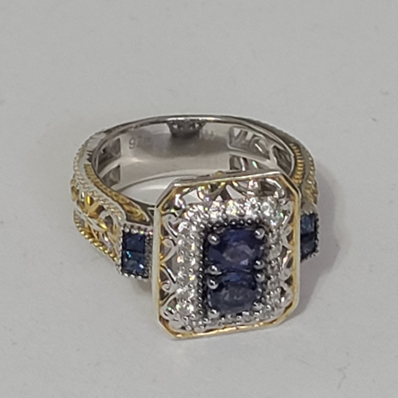 Gems en Vogue Boho Mogok Blue Sapphire 24K Plated Sterling Silver Statement Ring - Picture 5 of 16
